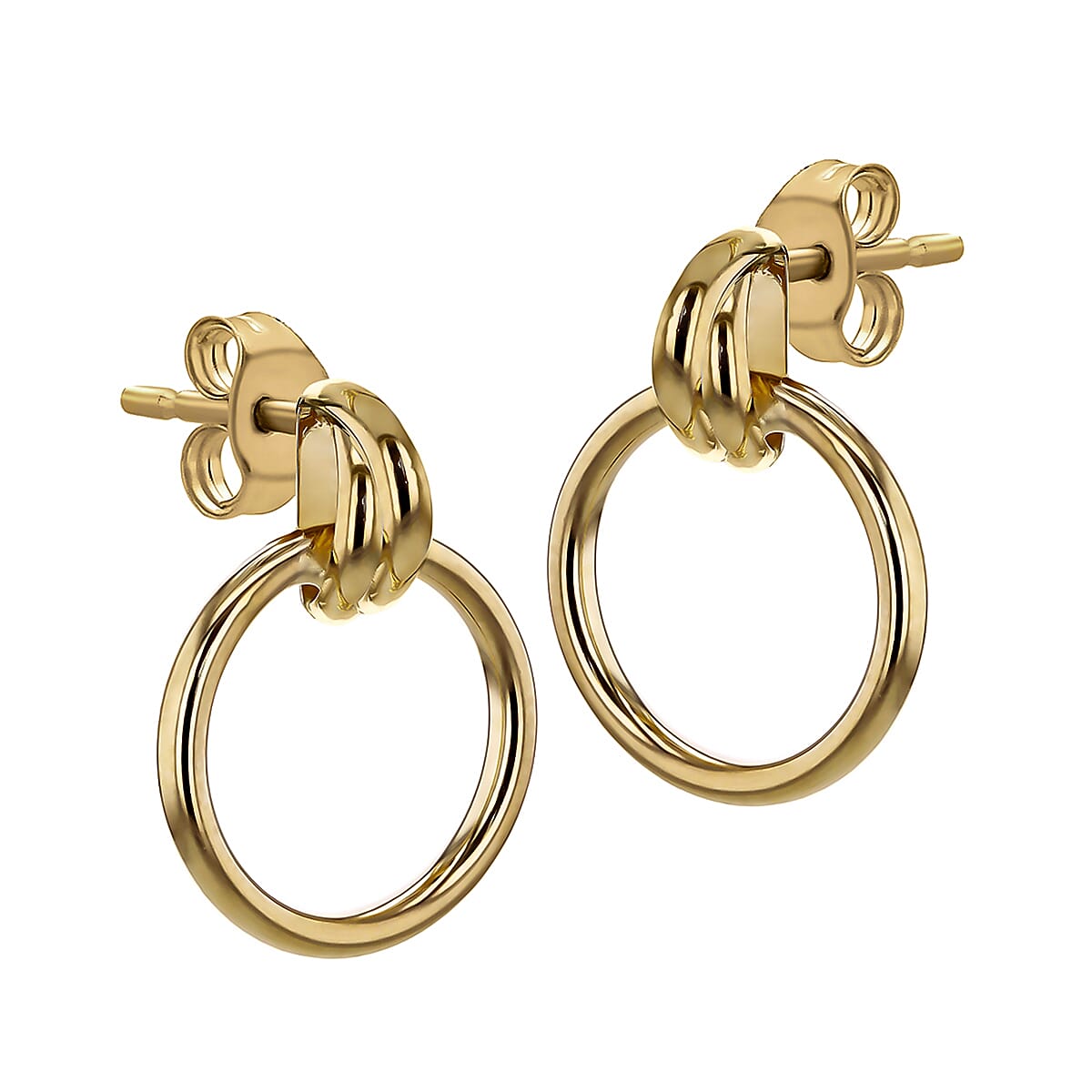 18K Yellow Gold Bail With Circle Stud Earrings