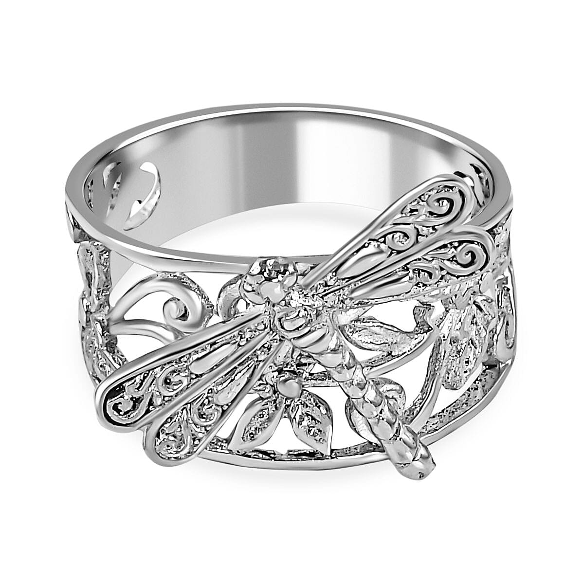 Royal Bali Collection - Sterling Silver Handcrafted Dragonfly Ring, Silver Wt. 7.5 Gms