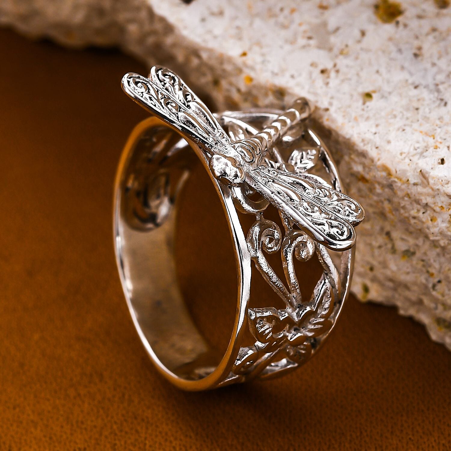 Royal Bali Collection - Sterling Silver Handcrafted Dragonfly Ring, Silver Wt. 7.5 Gms