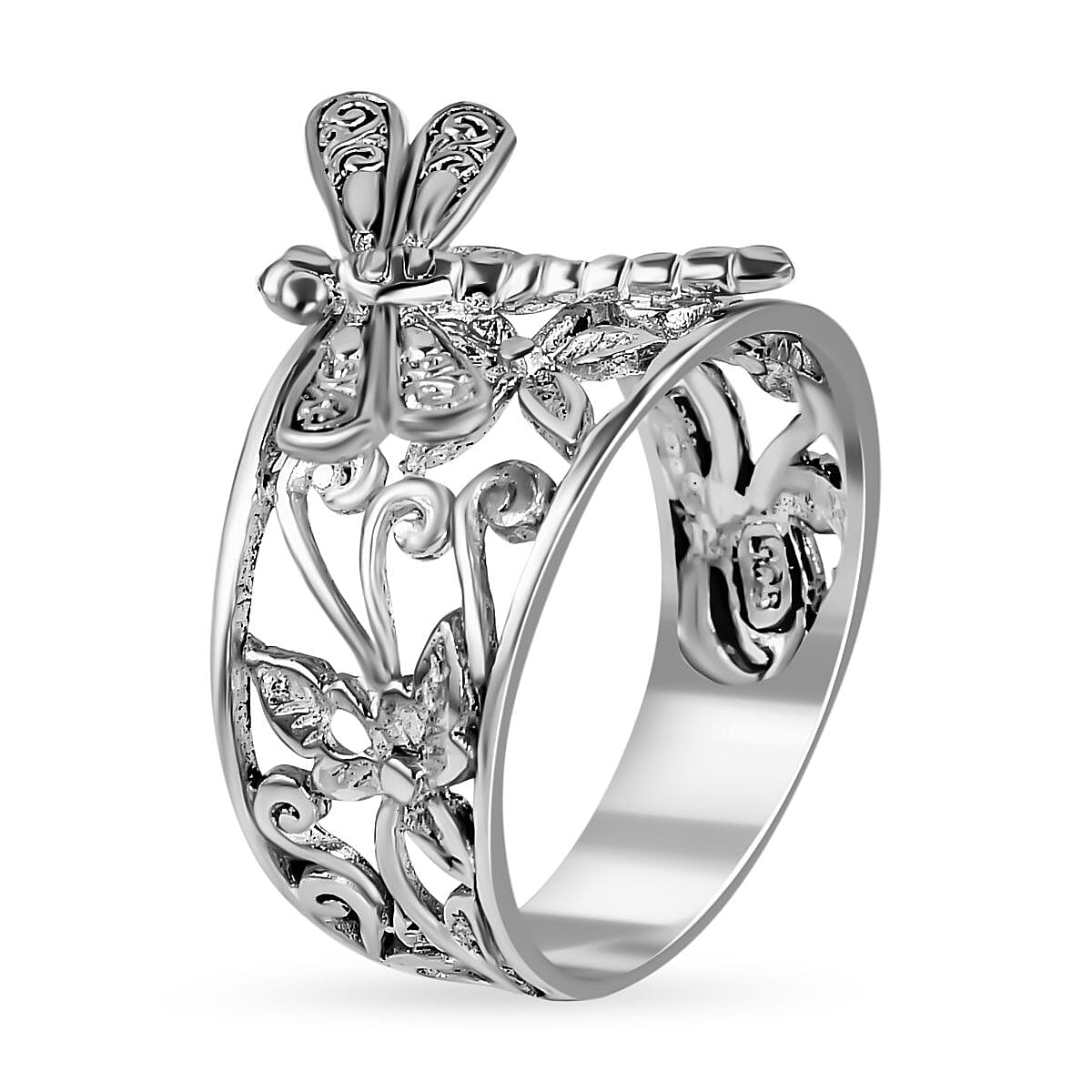 Royal Bali Collection - Sterling Silver Handcrafted Dragonfly Ring, Silver Wt. 7.5 Gms