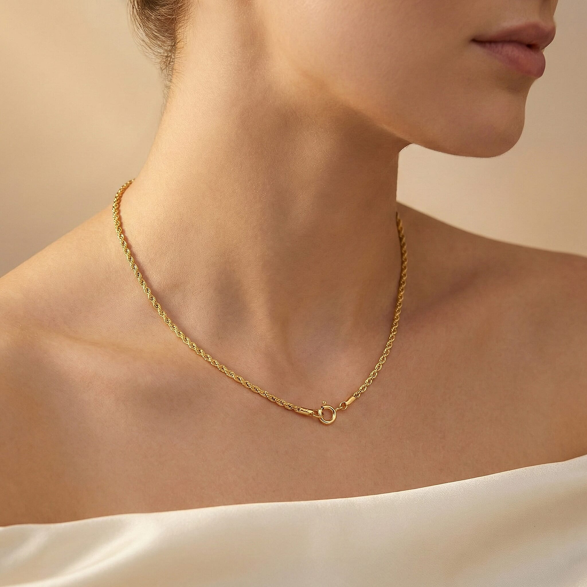 9K Yellow Gold Rope Chain With Spring Ring Clasp (Size - 16)