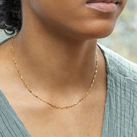 9K Yellow Gold Sparkle Flat Link Chain With Spring Ring Clasp (Size - 16)