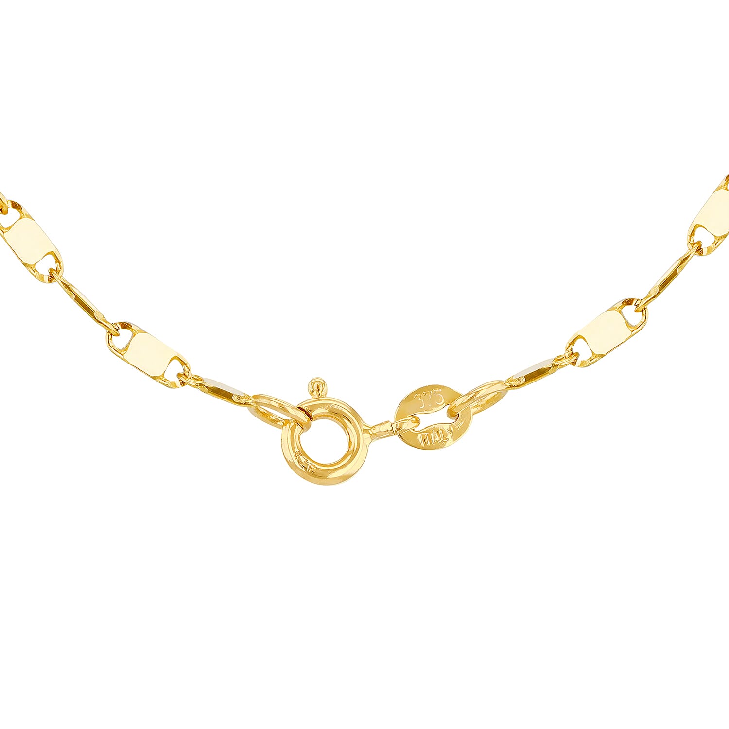 9K Yellow Gold Sparkle Flat Link Chain With Spring Ring Clasp (Size - 16)