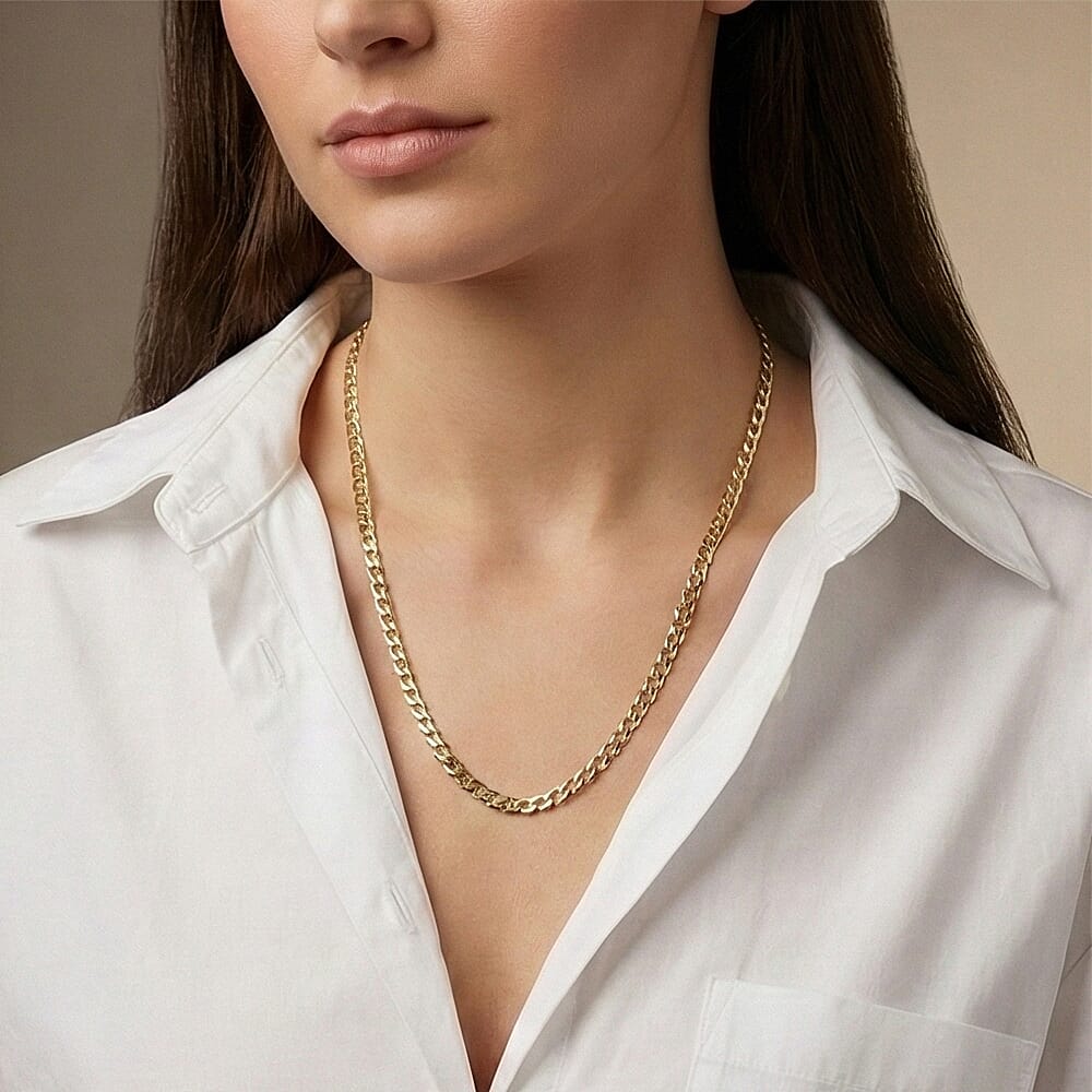 9K Yellow Gold Diamond Cut Flat Curb Chain 22 Inch