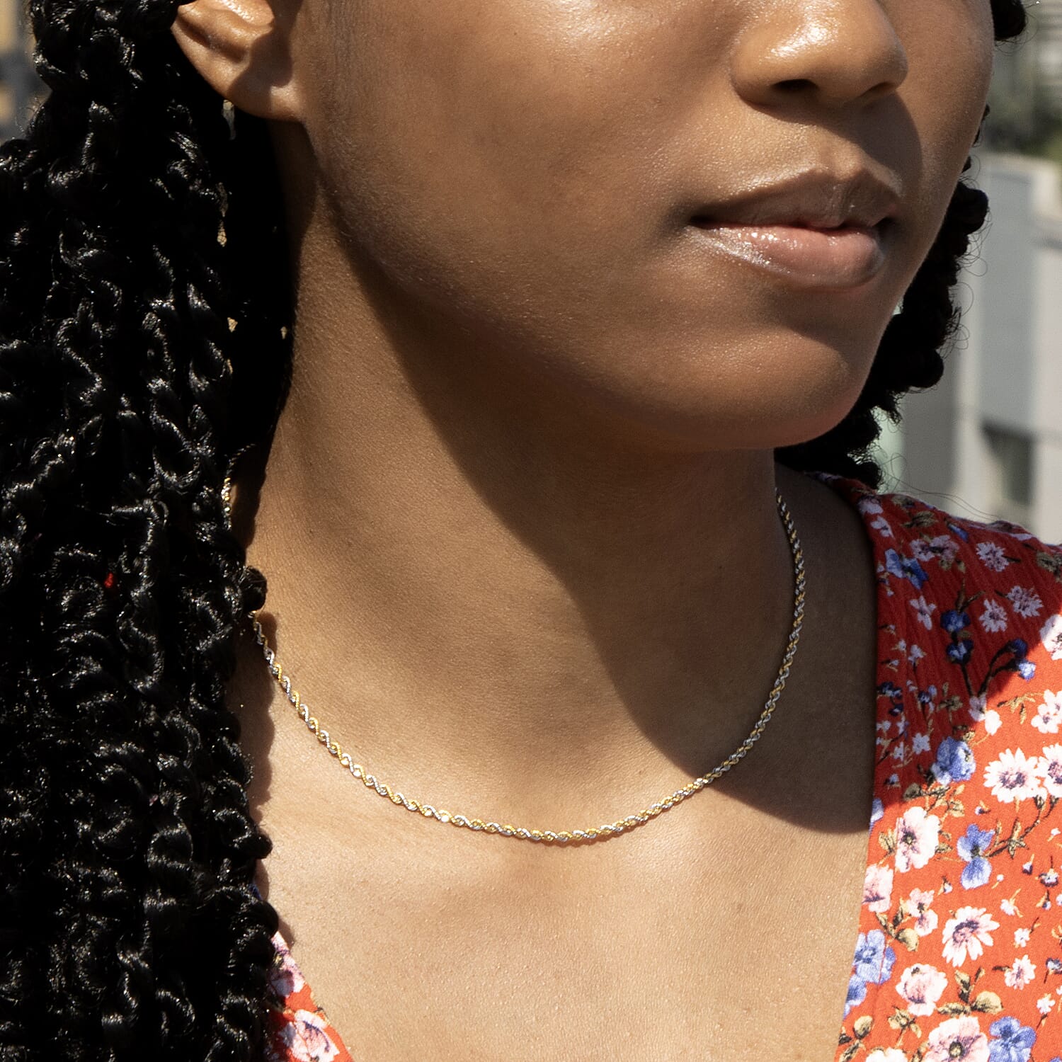 9K Two Colour Gold Hollow Rope Chain 16 Inch