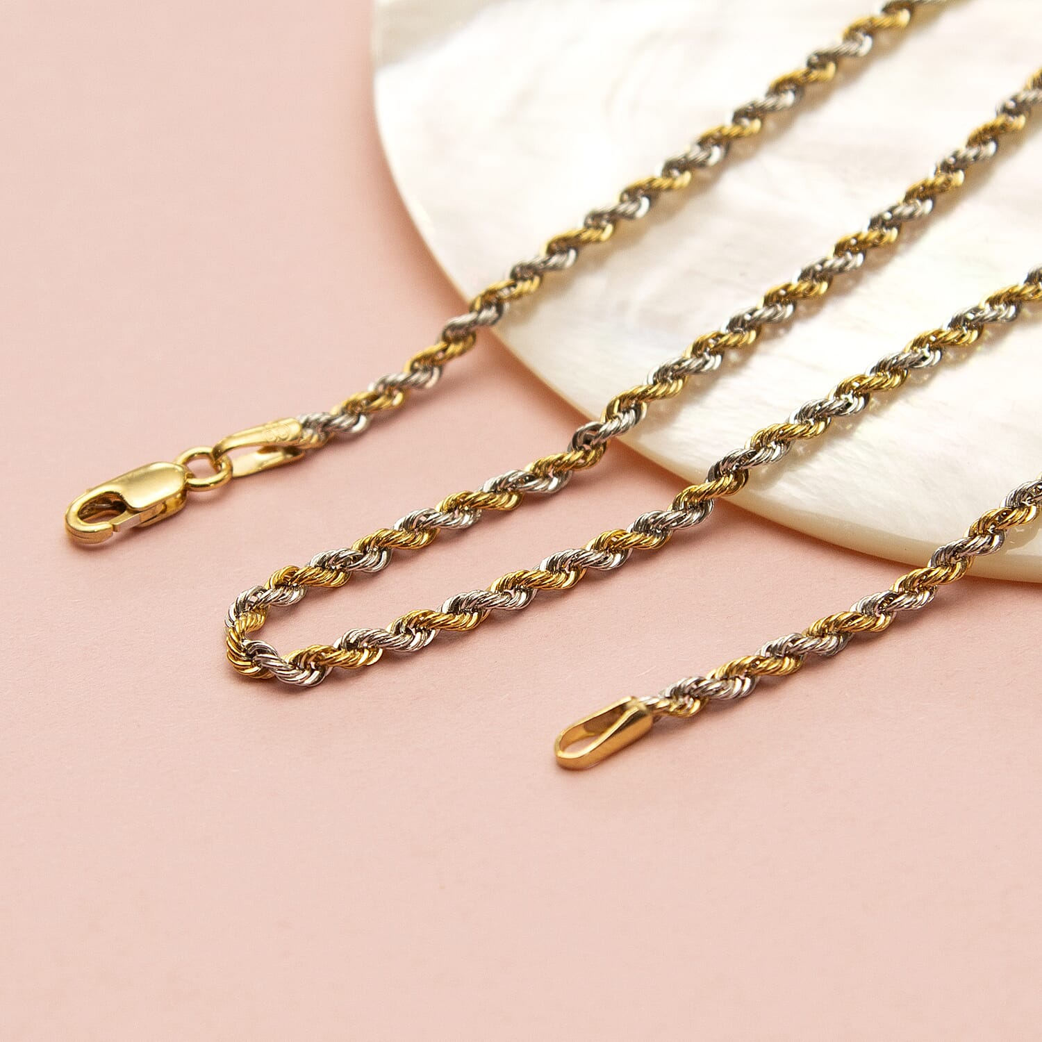 9K Two Colour Gold Hollow Rope Chain 16 Inch