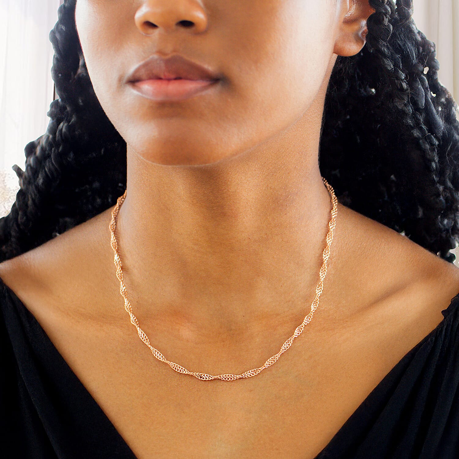 9K Rose And White Gold Twist Curb Chain 18 Inch