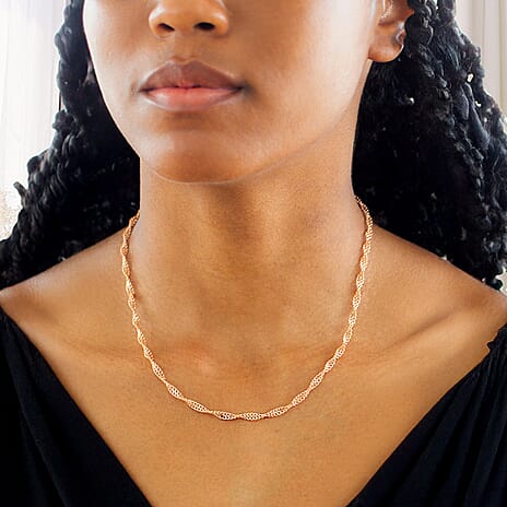 9K Rose And White Gold Twist Curb Chain 18 Inch