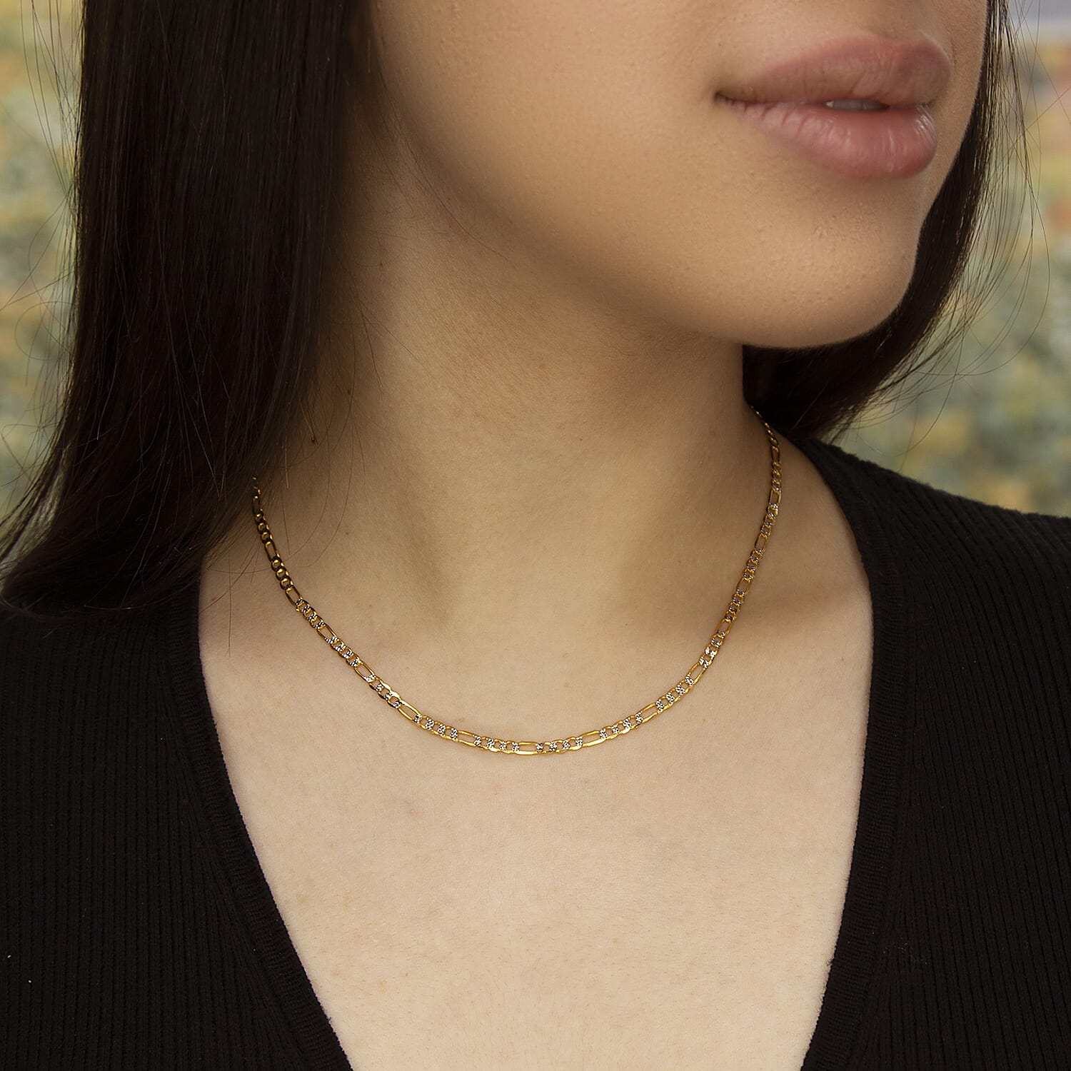 9K Two Colour Gold 2.9mm Figaro Chain 16 Inch