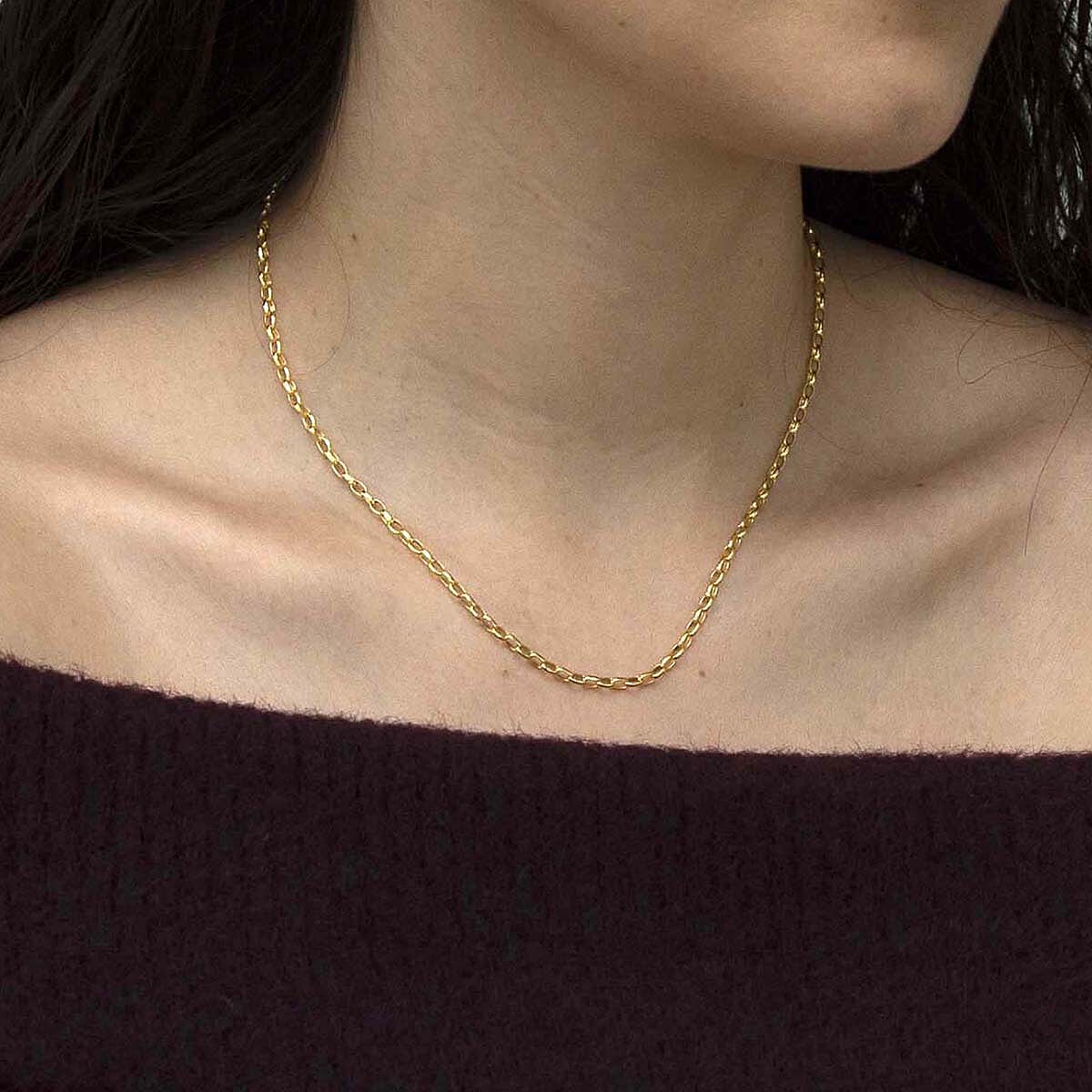 9K Yellow Gold Diamond Cut Oval Belcher Chain With Spring Ring Clasp (Size - 16)