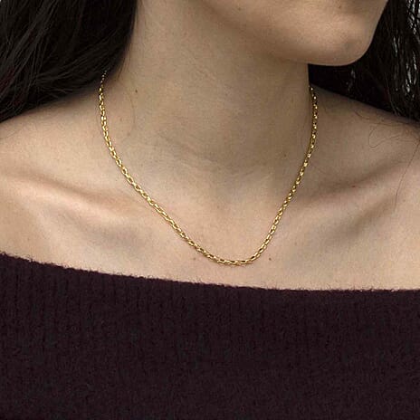9K Yellow Gold Diamond Cut Oval Belcher Chain With Spring Ring Clasp (Size - 16)