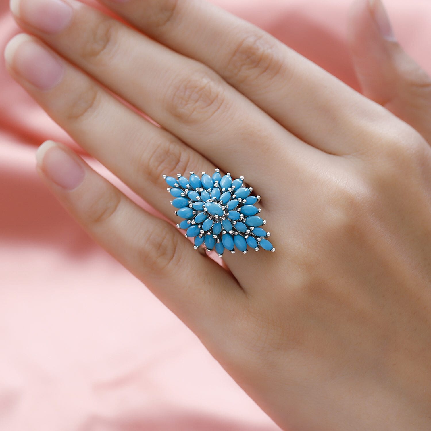 Arizona Sleeping Beauty Turquoise Ring in Platinum Overlay Sterling Silver 5.02 Ct, Silver Wt 6.10 Gms