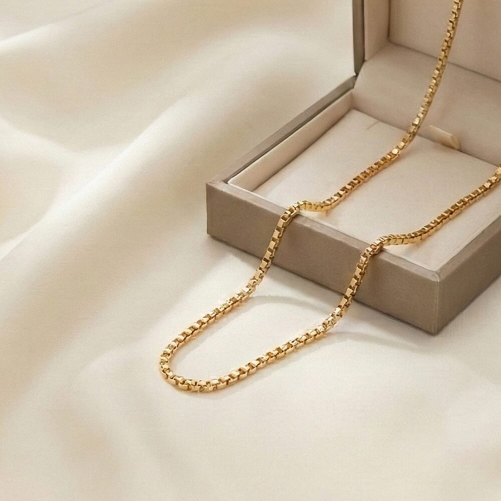 9K Yellow Gold Diamond Cut Box Belcher Chain 16 Inch