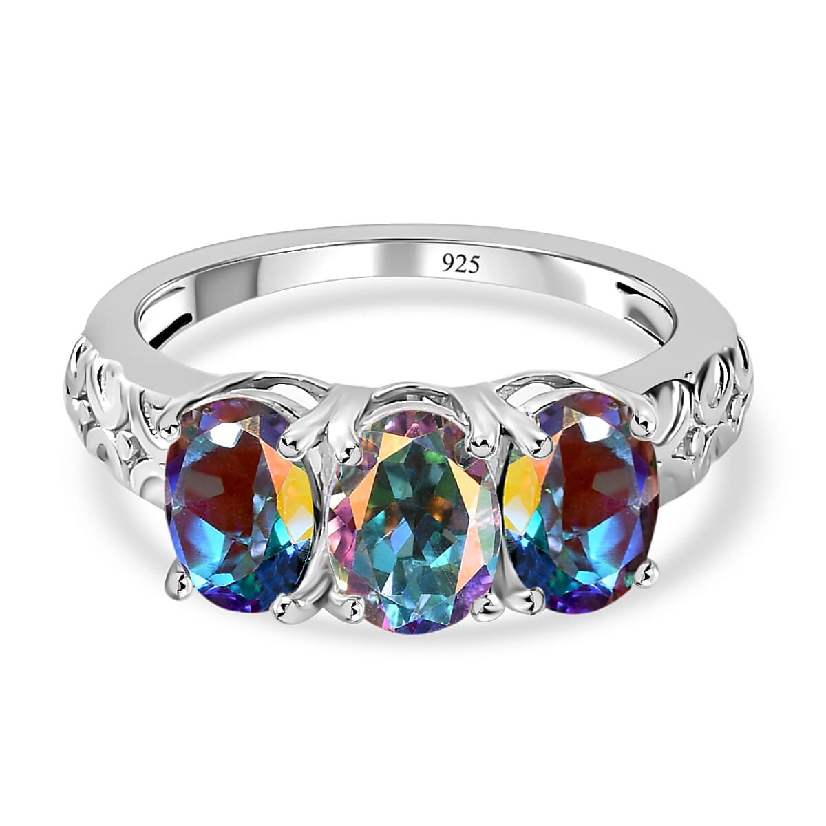 Mercury Mystic Topaz Trilogy Ring in Platinum Overlay Sterling Silver 2.71 Ct.