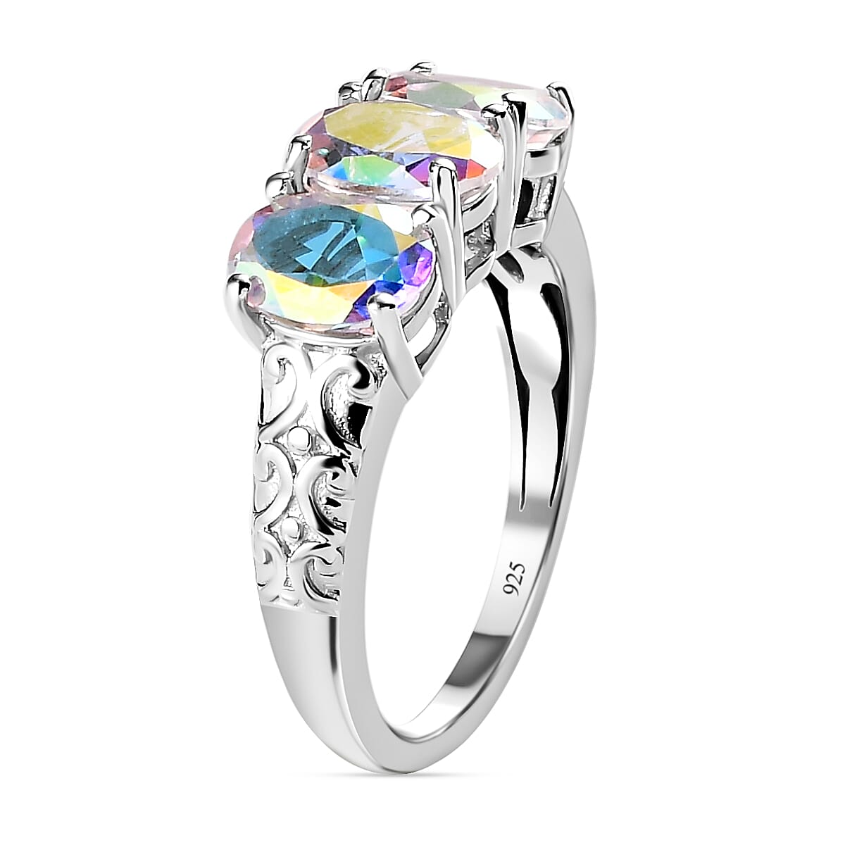 Mercury Mystic Topaz Trilogy Ring in Platinum Overlay Sterling Silver 2.71 Ct.