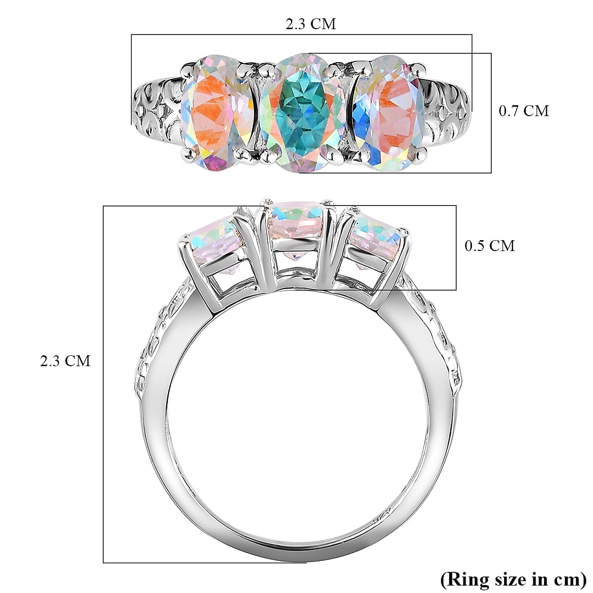 Mercury Mystic Topaz Trilogy Ring in Platinum Overlay Sterling Silver 2.71 Ct.