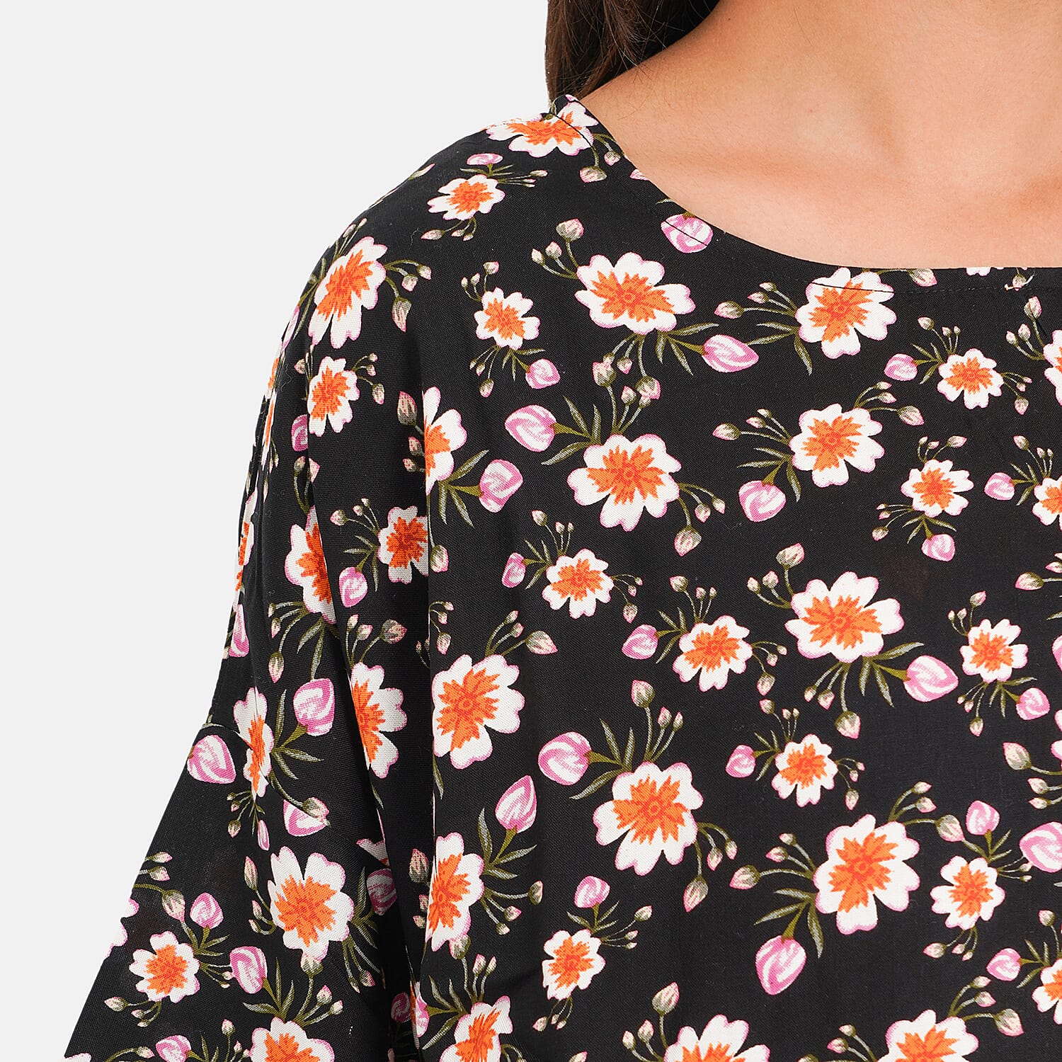 TAMSY Viscose Floral Pattern Top - Black