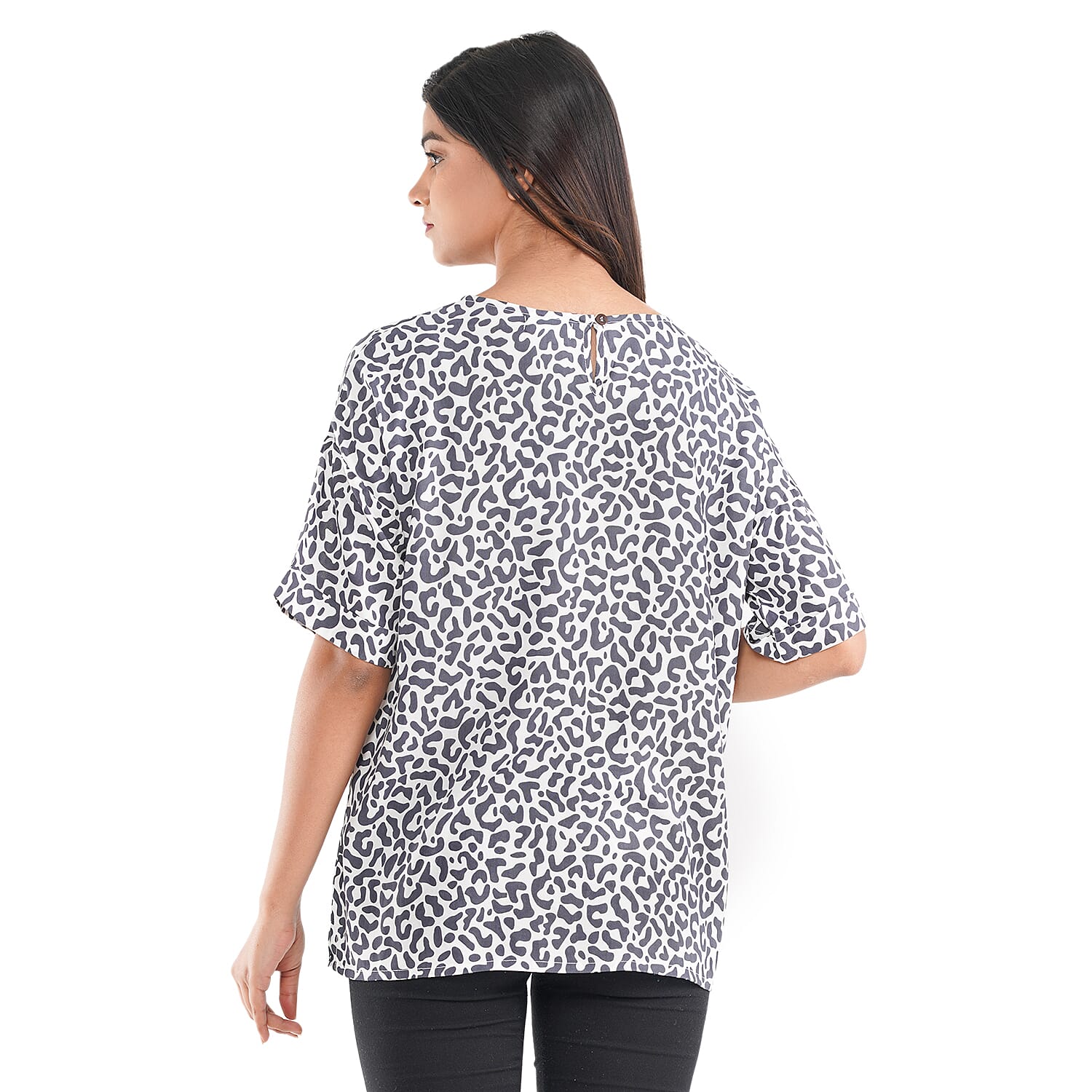 TAMSY Viscose Floral Pattern Top - Black