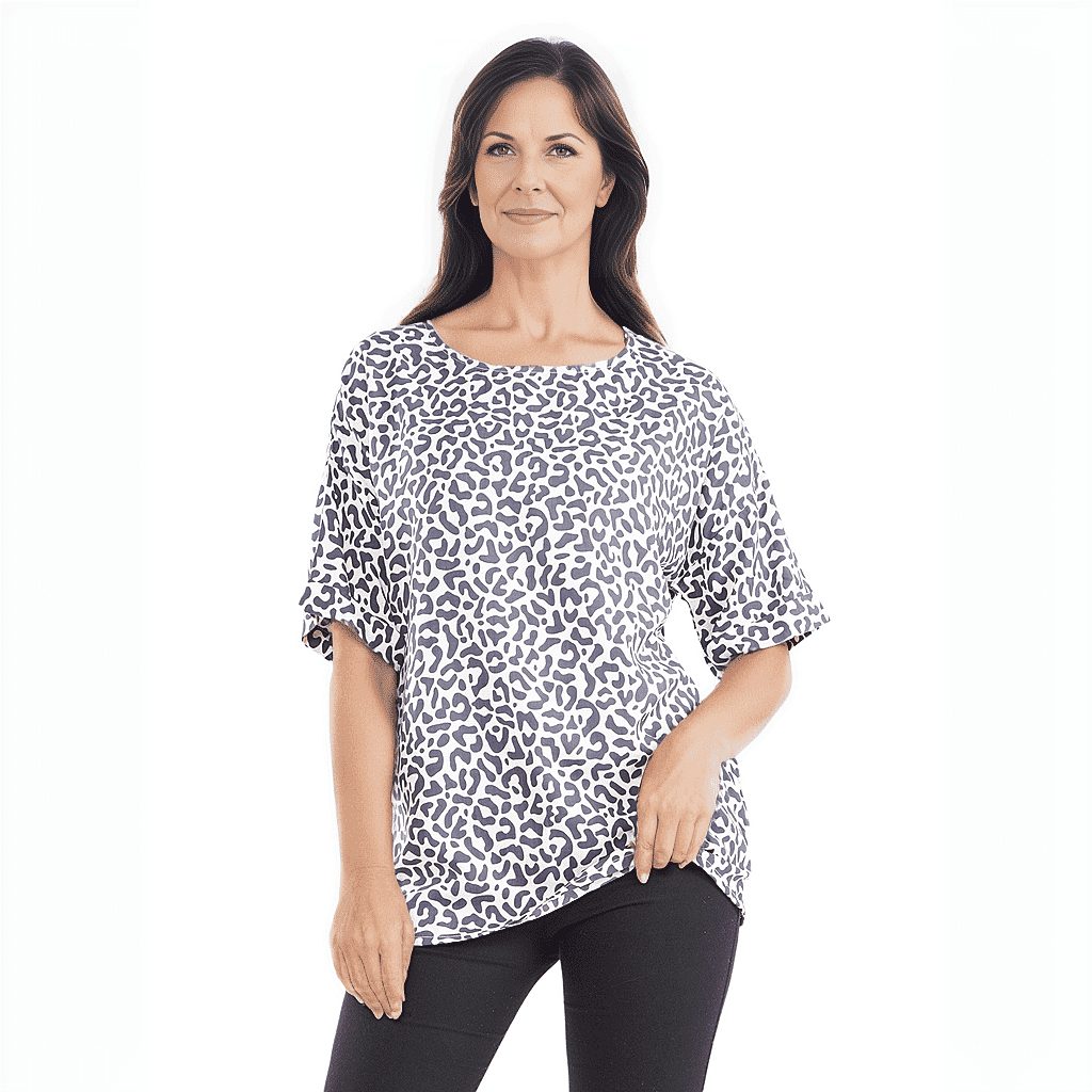 TAMSY Viscose Floral Pattern Top - Black