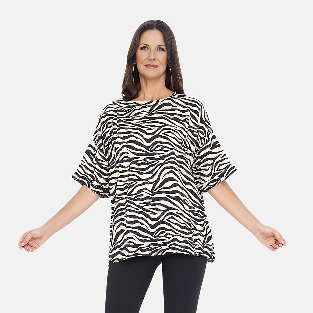 TAMSY Viscose Floral Pattern Top - Black