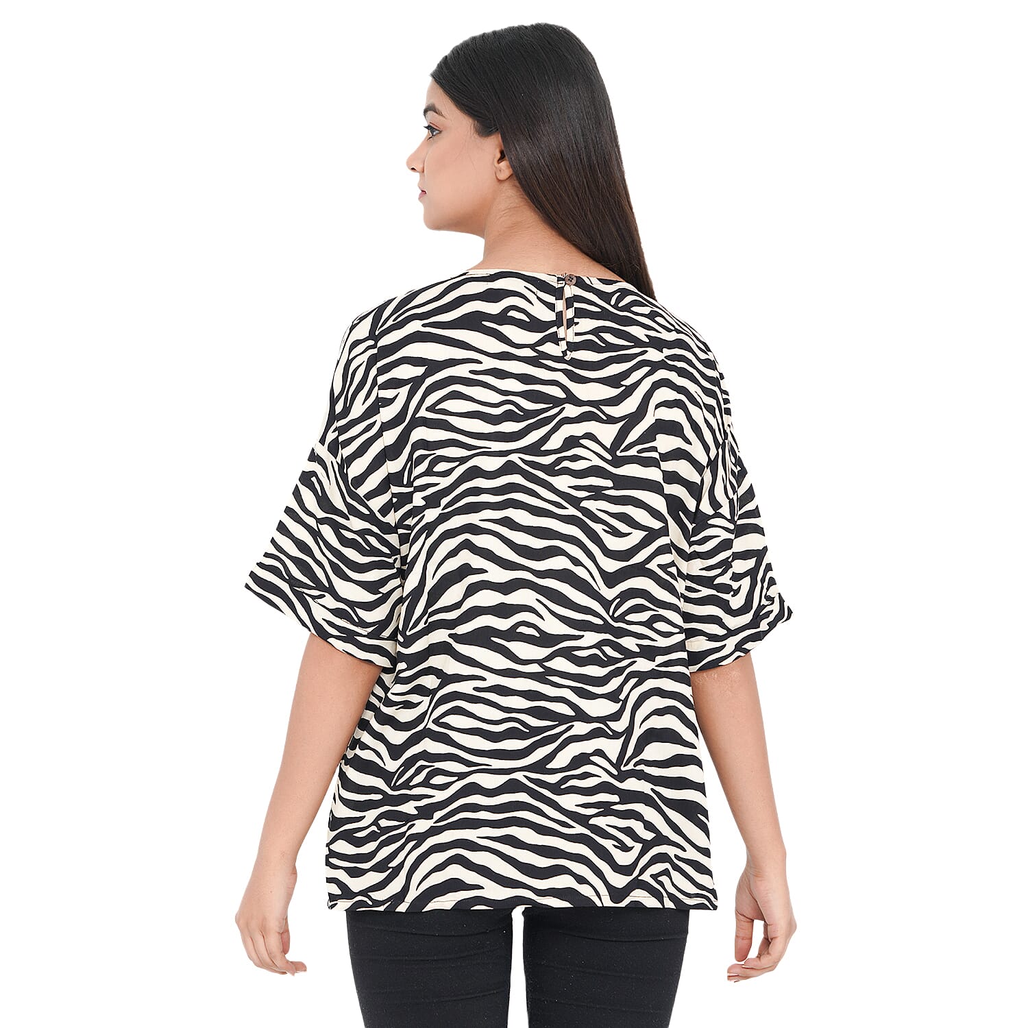 TAMSY Viscose Floral Pattern Top - Black