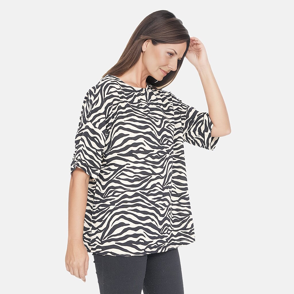 TAMSY Viscose Floral Pattern Top - Black