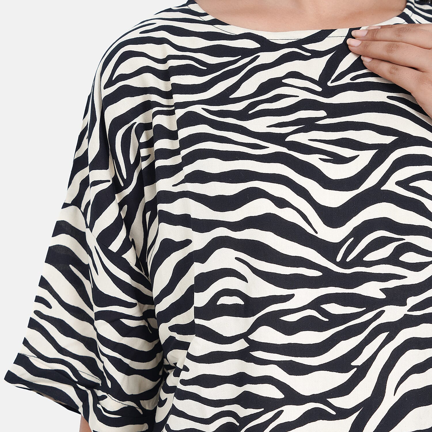 TAMSY Viscose Floral Pattern Top - Black