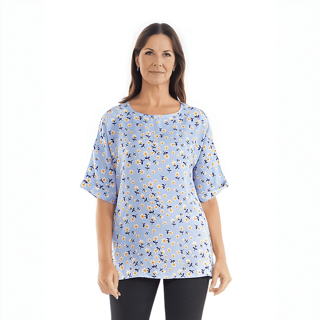 TAMSY Viscose Floral Pattern Top - Black