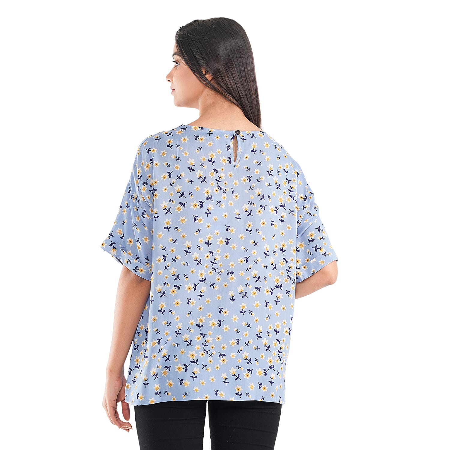 TAMSY Viscose Floral Pattern Top - Black