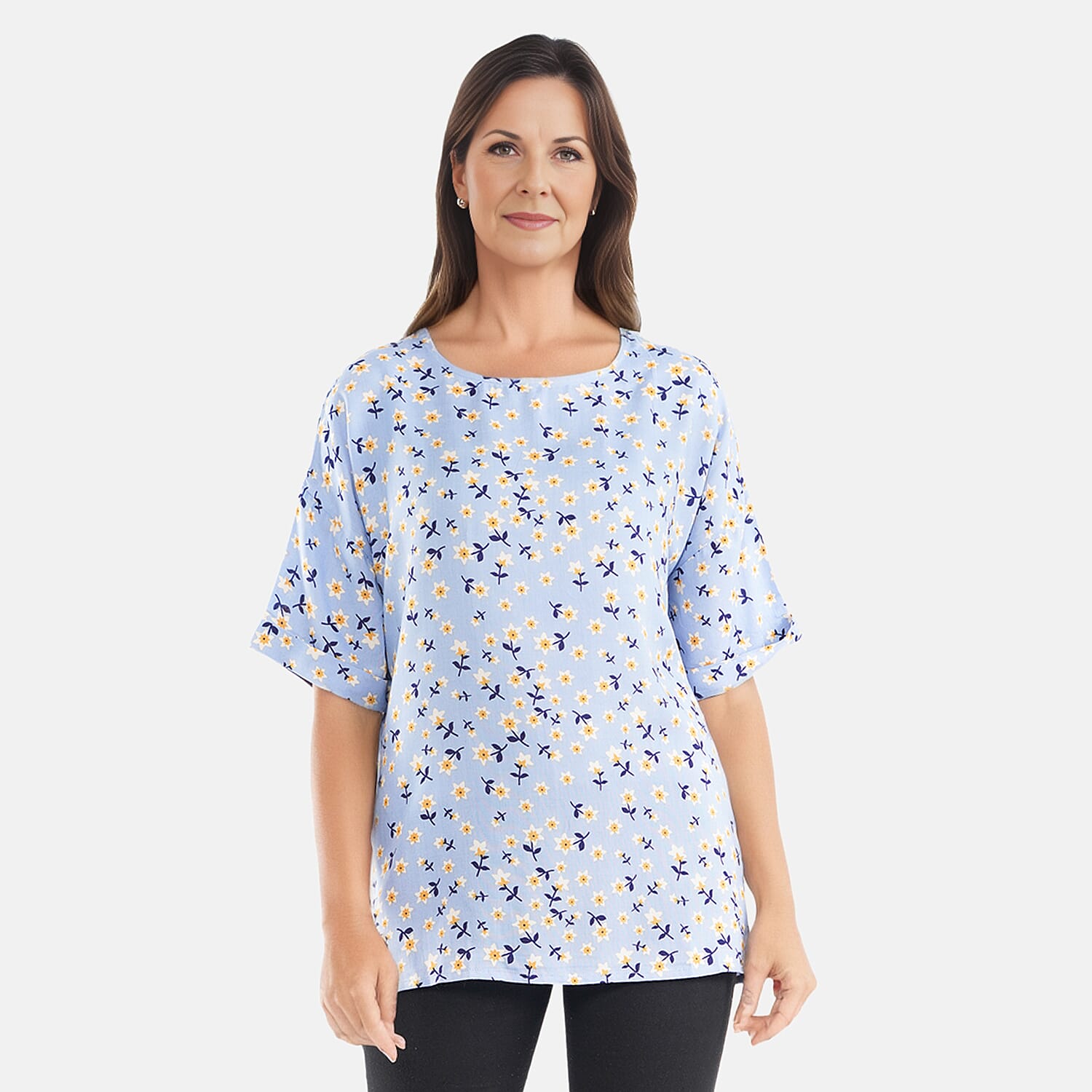 TAMSY Viscose Floral Pattern Top - Black