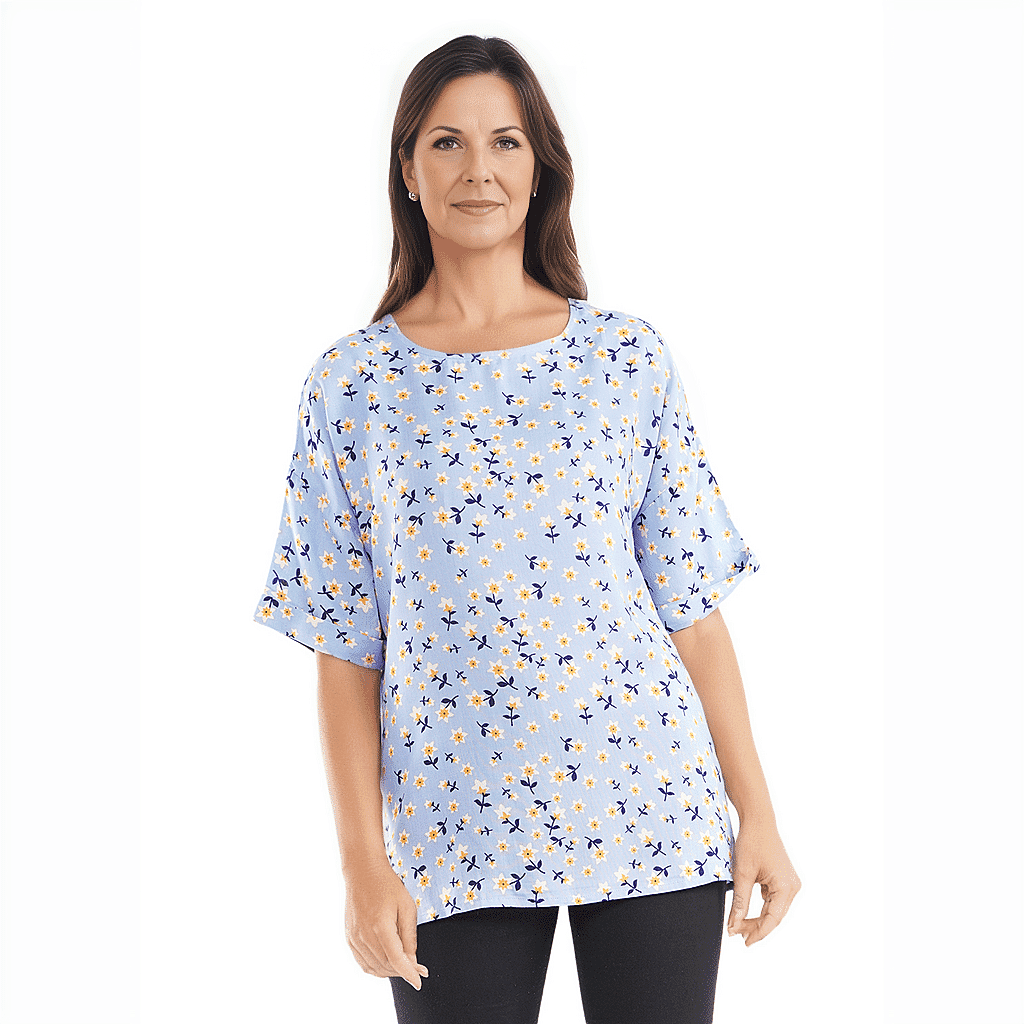TAMSY Viscose Floral Pattern Top - Black