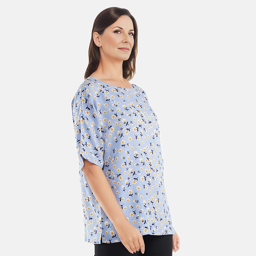 TAMSY Viscose Floral Pattern Top - Black