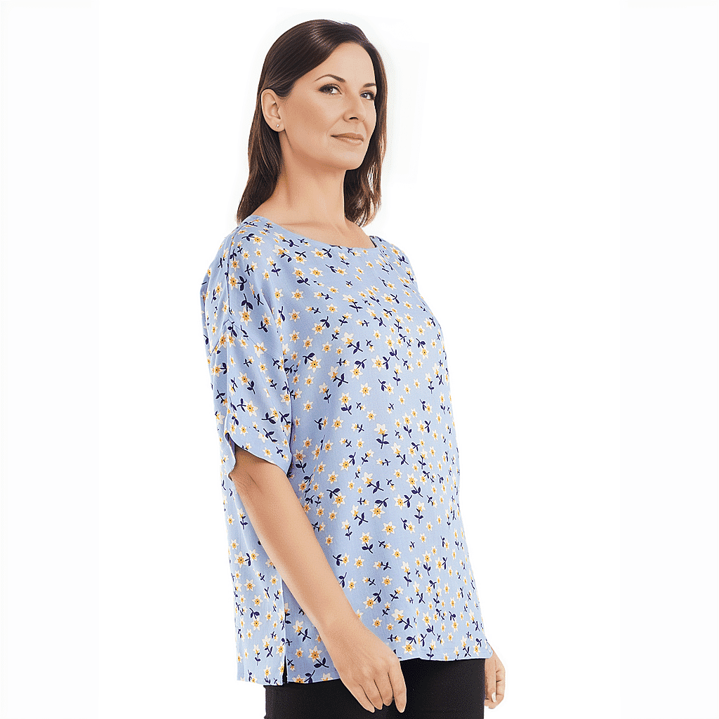 TAMSY Viscose Floral Pattern Top - Black