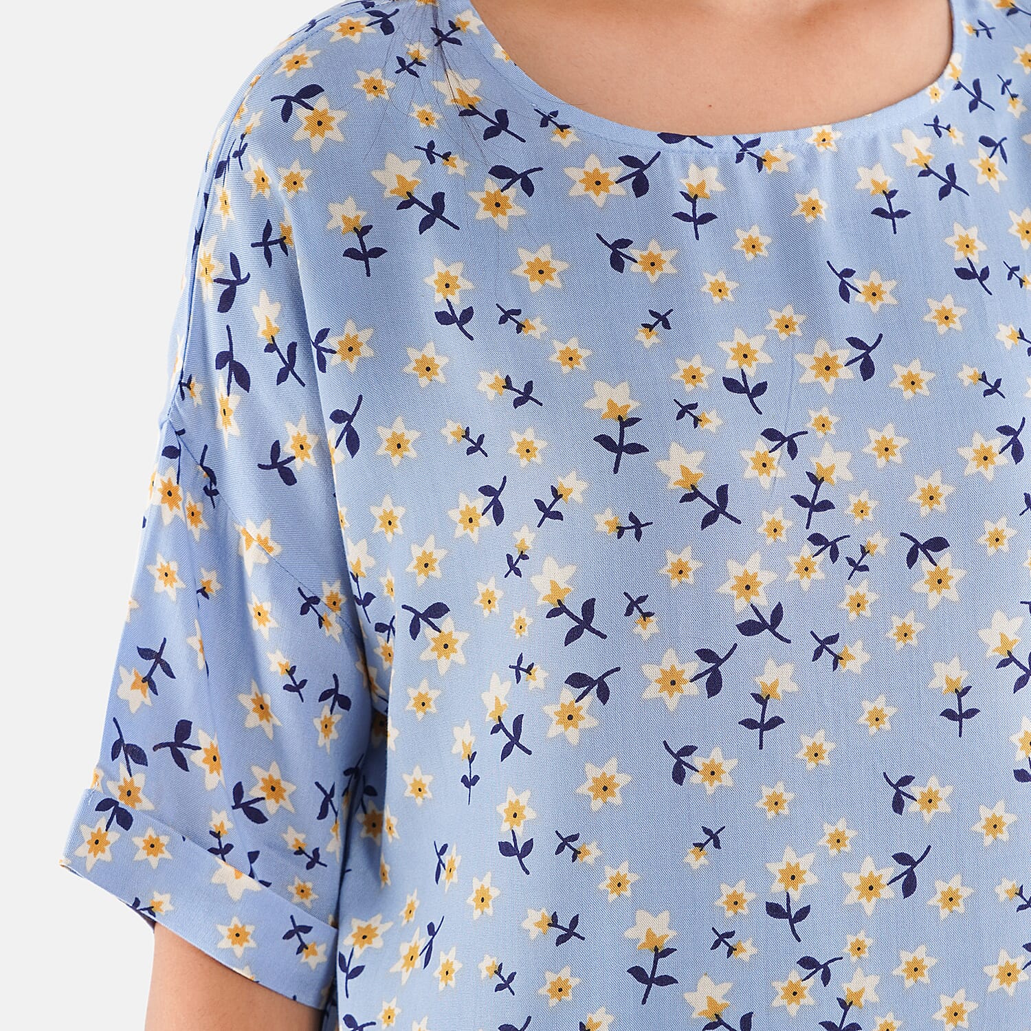 TAMSY Viscose Floral Pattern Top - Black