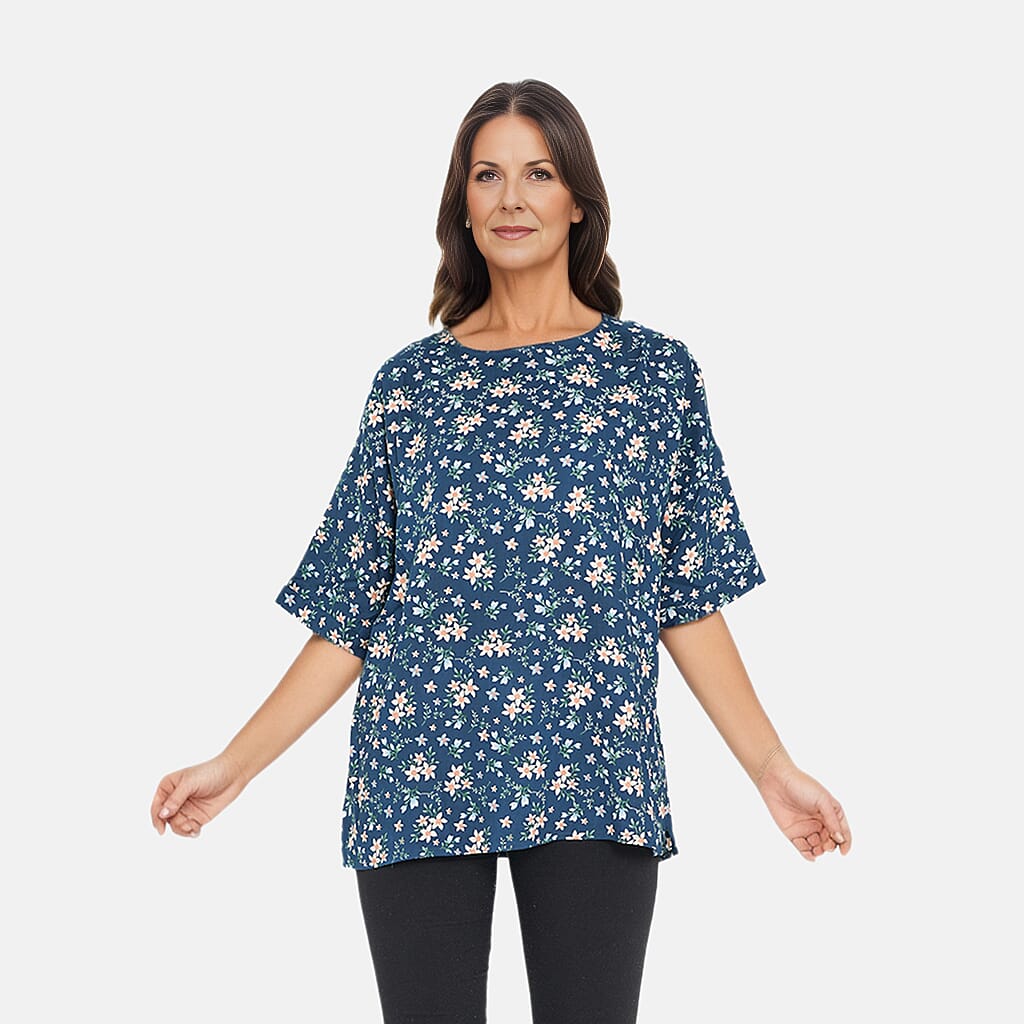 TAMSY Viscose Floral Pattern Top - Black