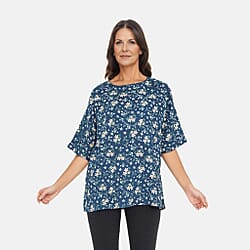 TAMSY Viscose Floral Pattern Top - Black