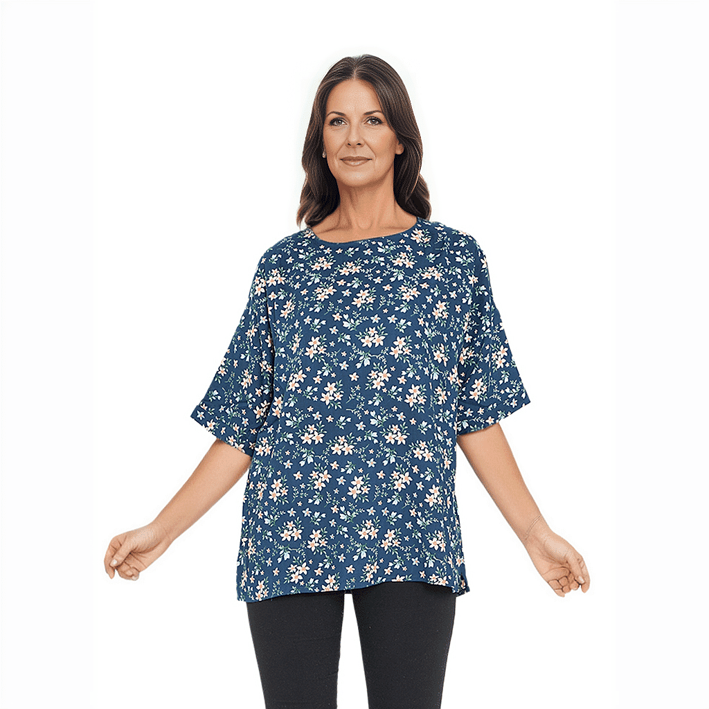 TAMSY Viscose Floral Pattern Top - Black