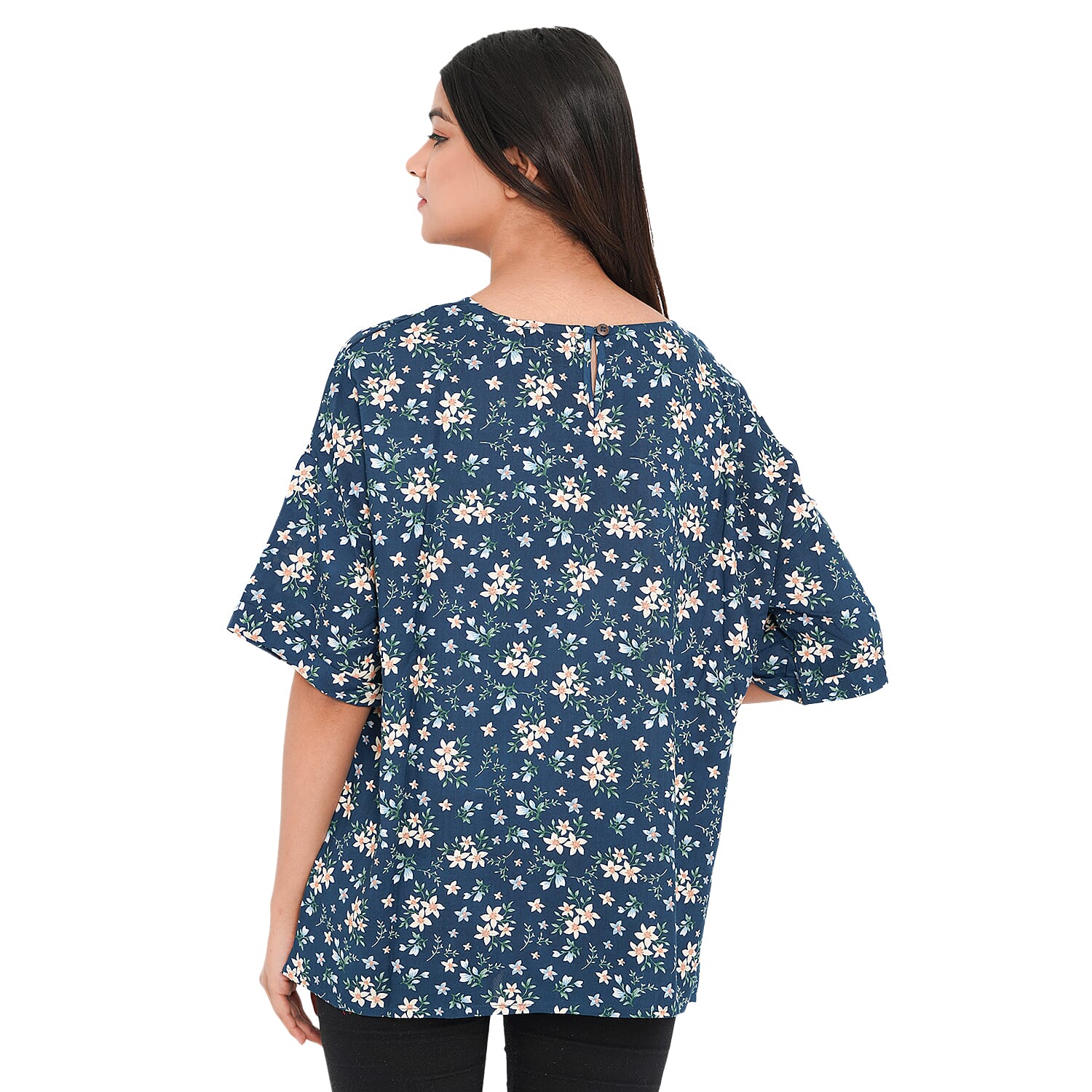 TAMSY Viscose Floral Pattern Top - Black