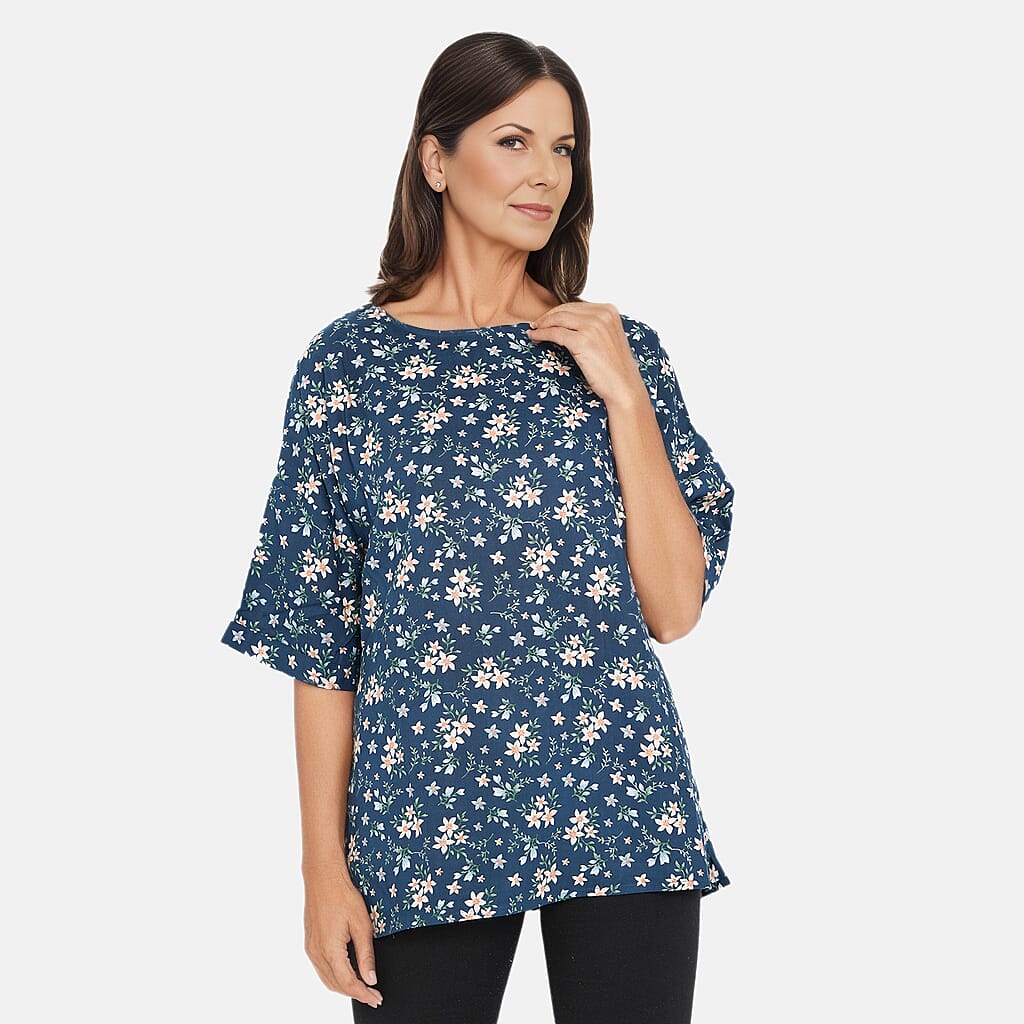 TAMSY Viscose Floral Pattern Top - Black