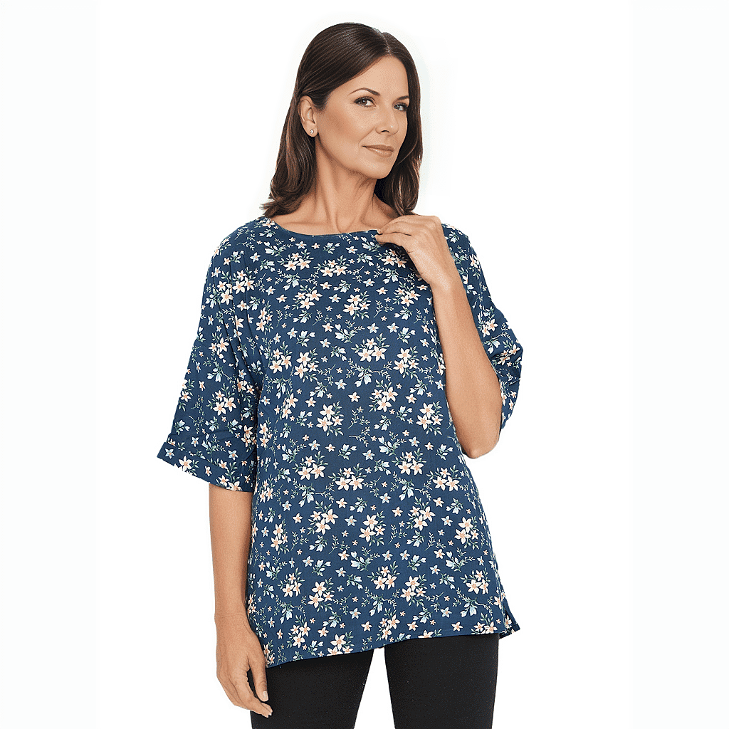 TAMSY Viscose Floral Pattern Top - Black