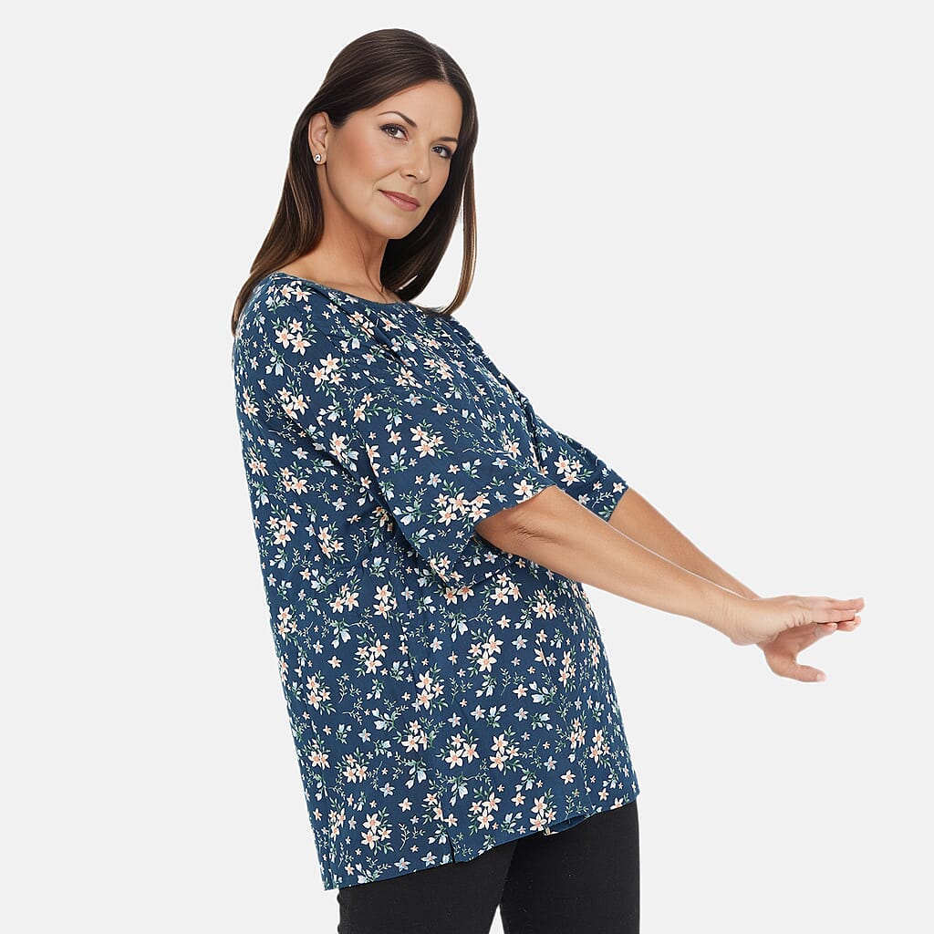 TAMSY Viscose Floral Pattern Top - Black