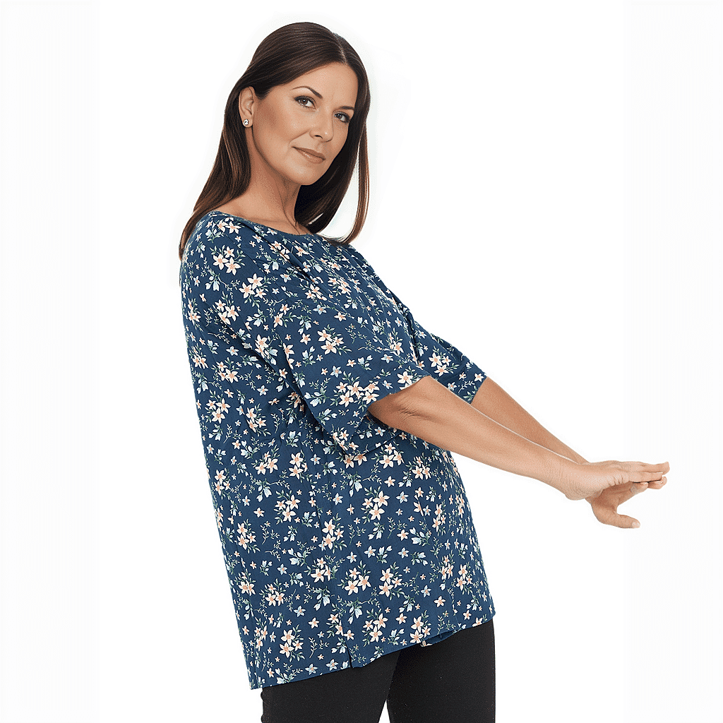 TAMSY Viscose Floral Pattern Top - Black