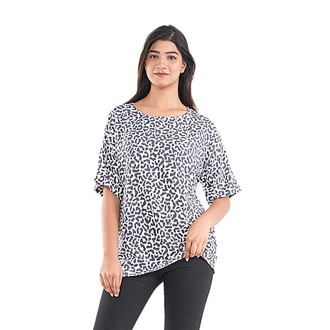 TAMSY 100% Viscose Leopard Pattern Top (Size S,8-10) - Black and Grey