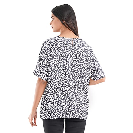 TAMSY 100% Viscose Leopard Pattern Top (Size S,8-10) - Black and Grey