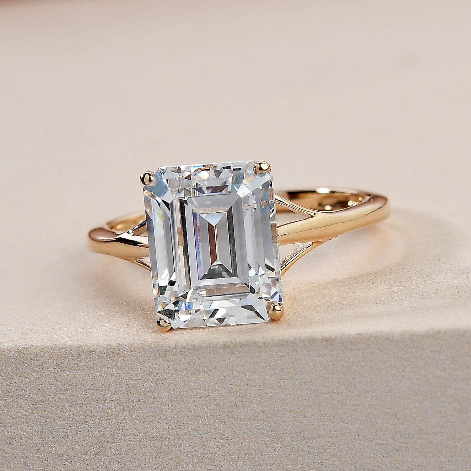 Lustro Stella 9K Yellow Gold Solitaire Ring Made with Finest CZ 6.38 Ct,1.60 Gm.