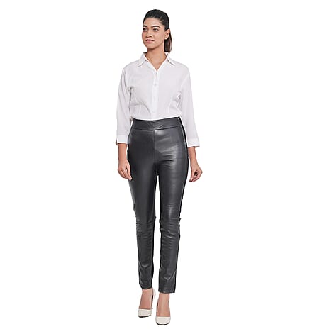 LA MAREY 100% Genuine Leather Ponte Leggings (Size M 12-14) - Black - Inside Leg -  29 in