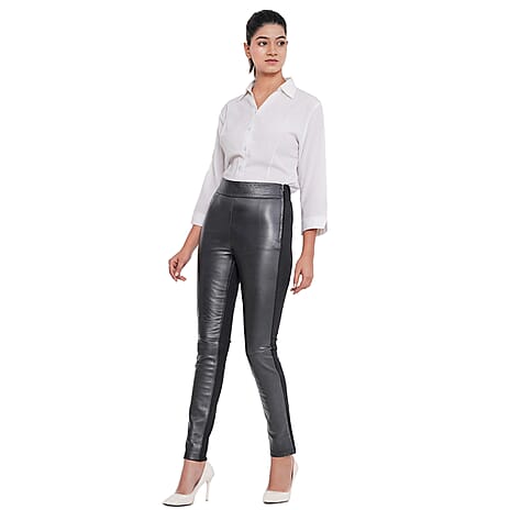 LA MAREY 100% Genuine Leather Ponte Leggings (Size M 12-14) - Black - Inside Leg -  29 in