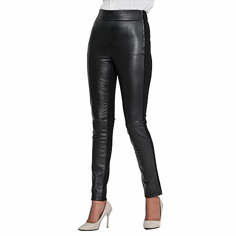 LA MAREY 100% Genuine Leather Ponte Leggings (Size S, 8-10) - Black - Inside Leg -  29 in