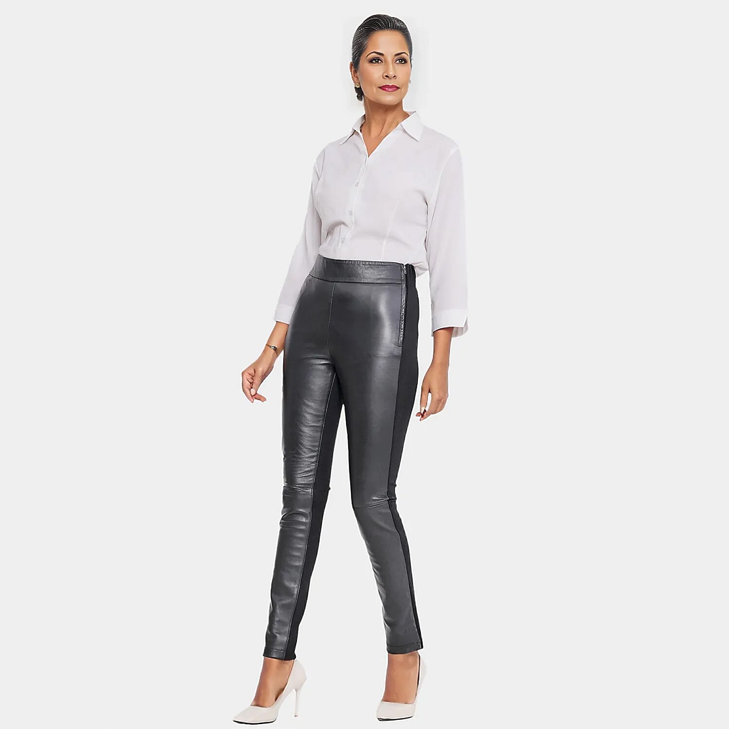 LA MAREY 100% Genuine Leather Ponte Leggings (Size S, 4-6) - Black