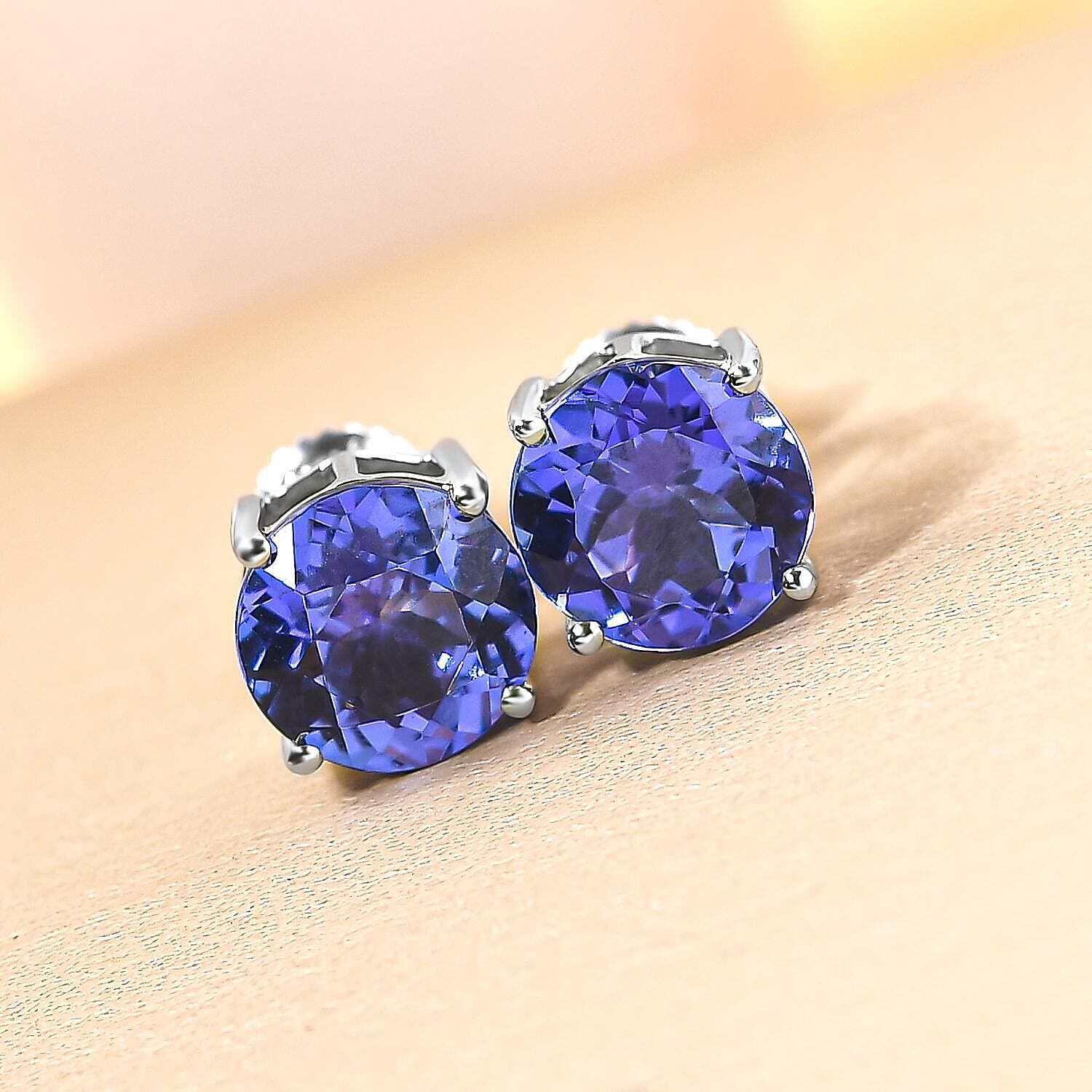 RHAPSODY 950 Platinum AAAA Tanzanite Stud Earrings (with Screw Back) 5.00 Ct.